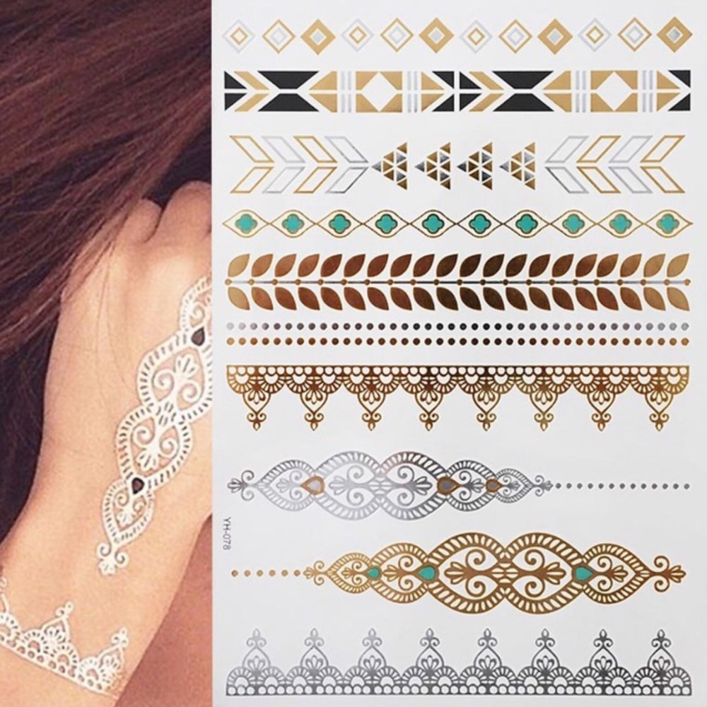 4 Sheets Boho Festival Temporary Metallic Flash Tattoos - Picture 12 of 16